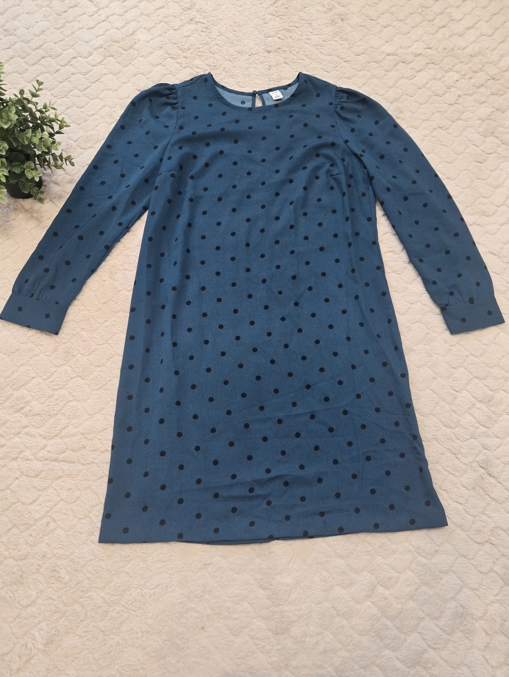 Old Navy Teal and Black Polka-Dot Long-Sleeve Shift Dress, Size Small